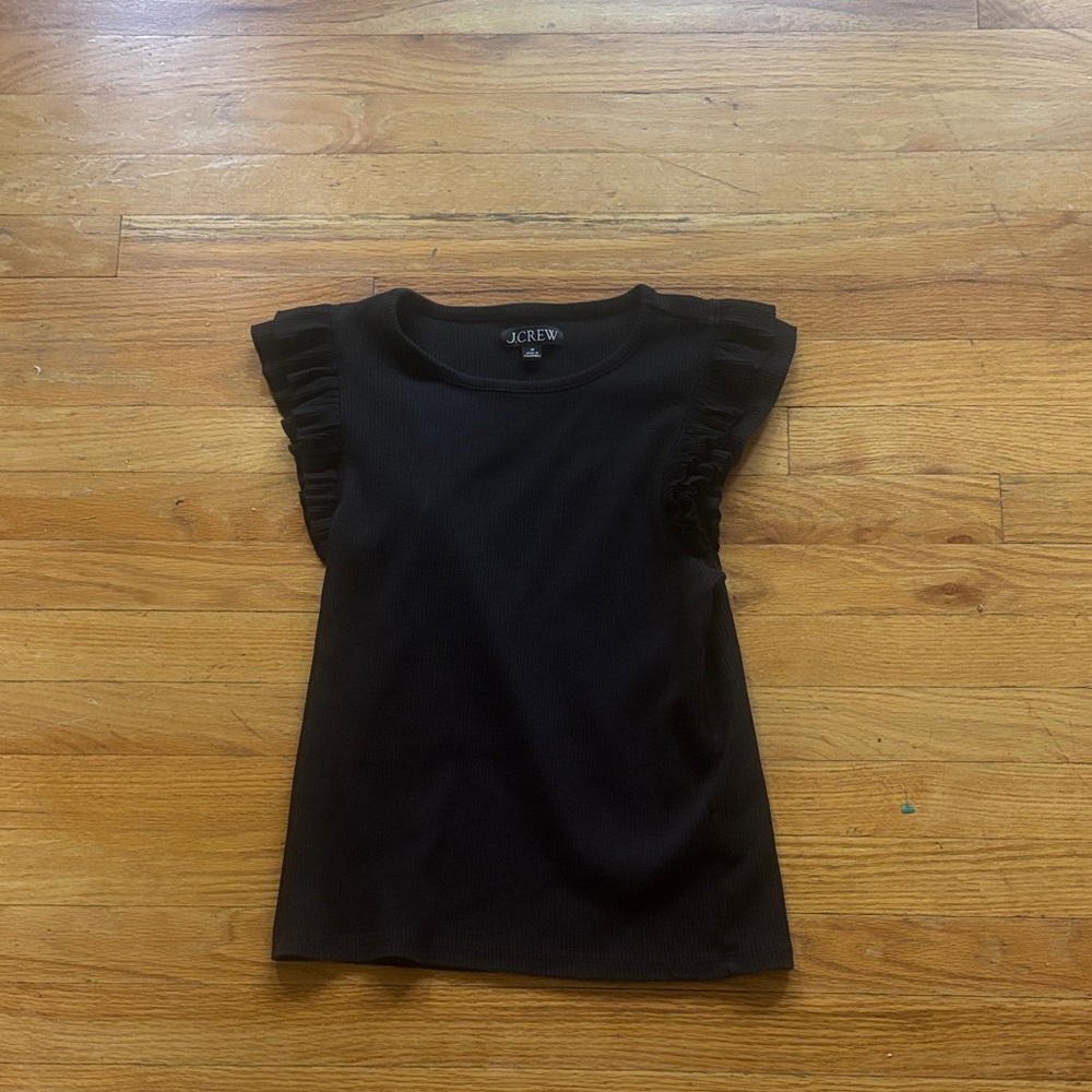 J. Crew Ruffle Black Top
